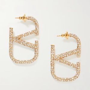 Valentino Gold Crystal Earrings V Logo